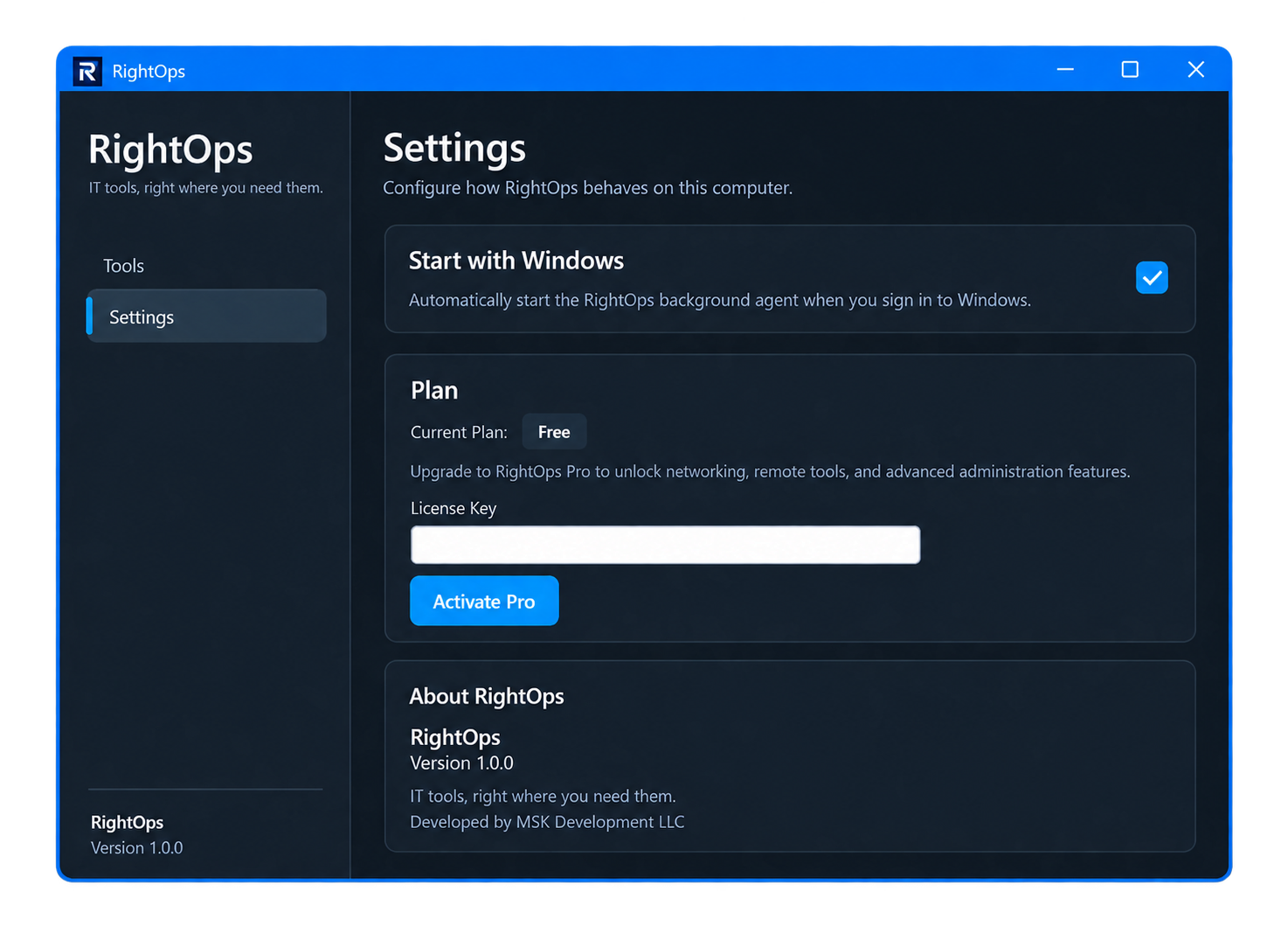 RightOps application settings
