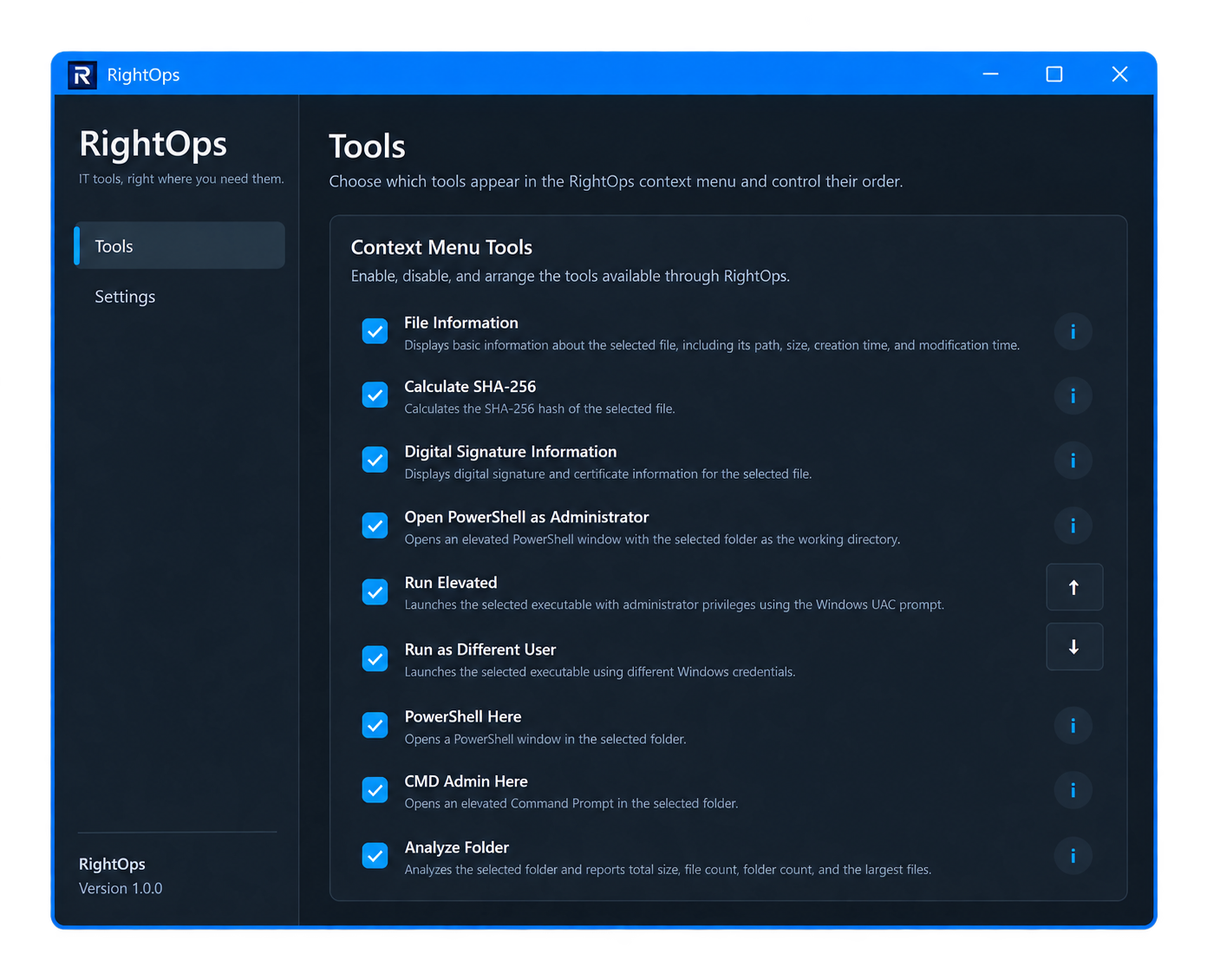 RightOps Tools view